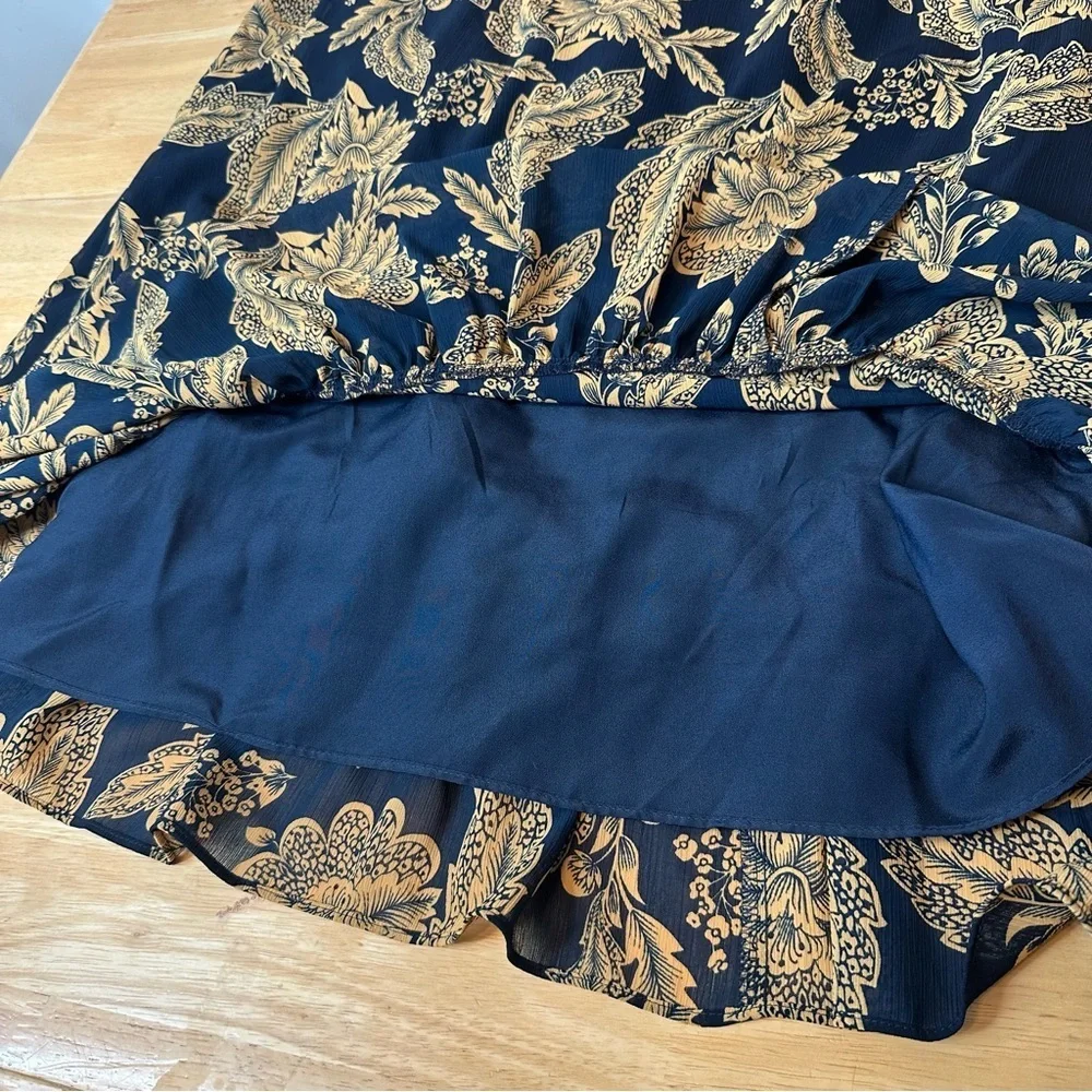J Crew Women’s Blue & Gold Floral Chiffon High Neck NWT Dress Size 10